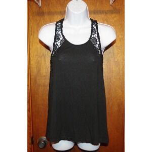 Poof Womens Small Black Racerback‎ Tank Top Crochet Lace Medallion Detail